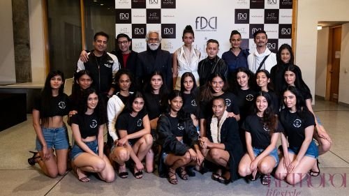 1. Top (L-R) Rahul Khanna, Suneet Varma, Sunil Sethi, Lakshmi Rana, Edward Lalrempuia, Rachel Bayros, Nitin Bal Chauhan, Namrata Joshipura with the 15 shortlisted models